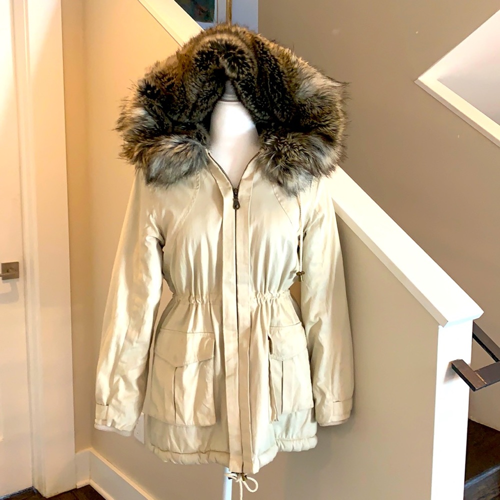 FC Jeans Ivory Coat with Faux Fur Lining/Hood